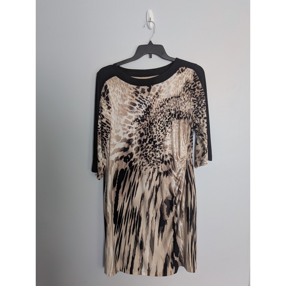 Chico's animal print sheath dress knee length 3/4 sleeve round neck size 3 (16 )
